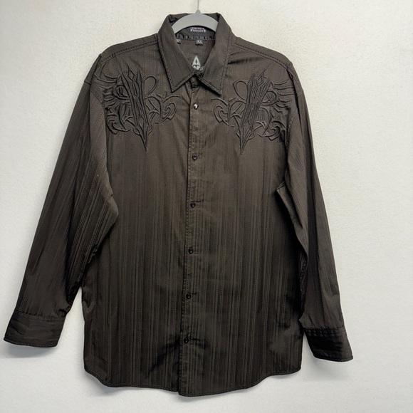 Roar Lavish 2 Button Down Shirt Black Heavily Embroidered men’s xl - Picture 1 of 7